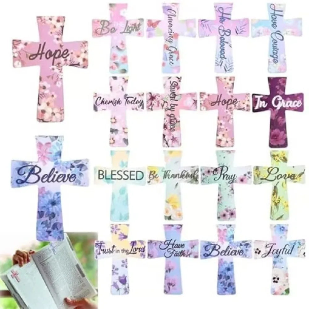 12/16/24PCS Plastic Bible Magnetic Bookmarks Double-Sided Leather Material Cross Bookmark Cross Shape Durable Construction