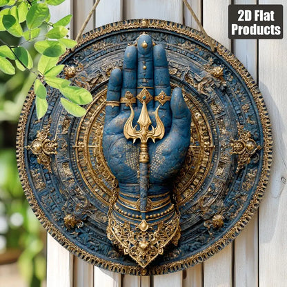 Lord Shiva Hamsa Hand Wall Art 8x8 Inch Hindu Decor with Om Symbol Trident Design for Home Temple Festival Diwali Holi Gift