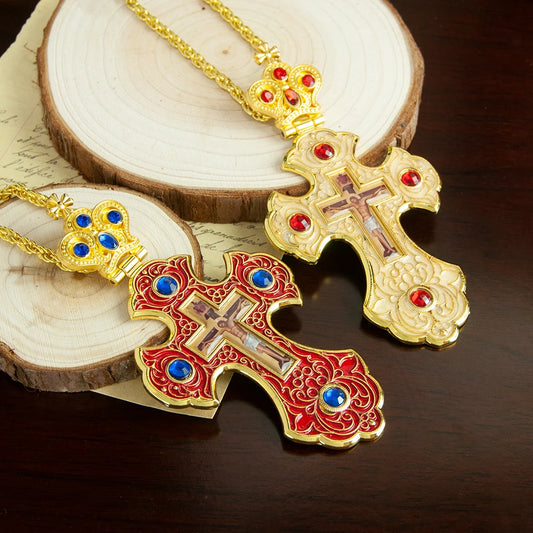 HTISOK Orthodox Church Jesus Cross Pendant , Pastor Chest Alloy Necklace, Handmade Enamel Colored, Factory Sold