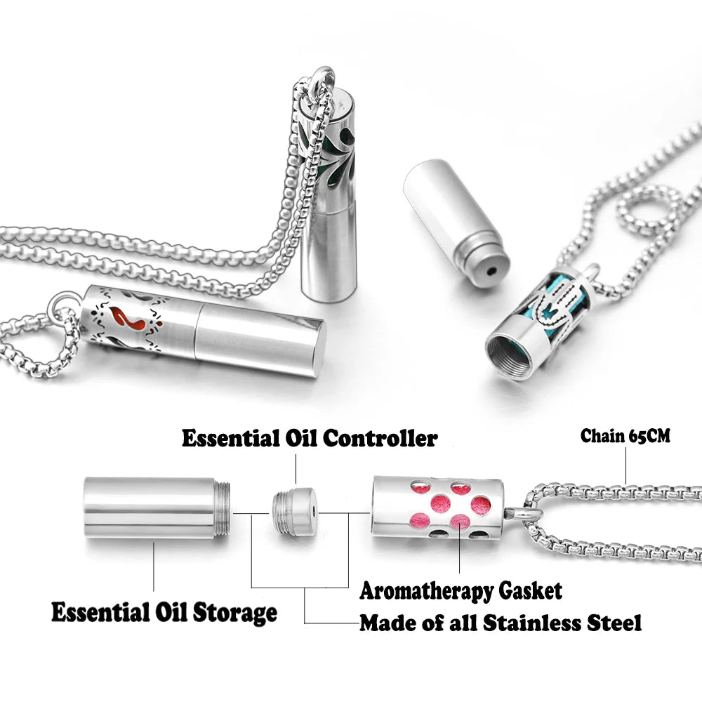 Twelve Constellations Aromatherapy Essential Oil Pendant Lockets Perfume Storage Diffuser Necklace 316L Stainless Steel Jewelry