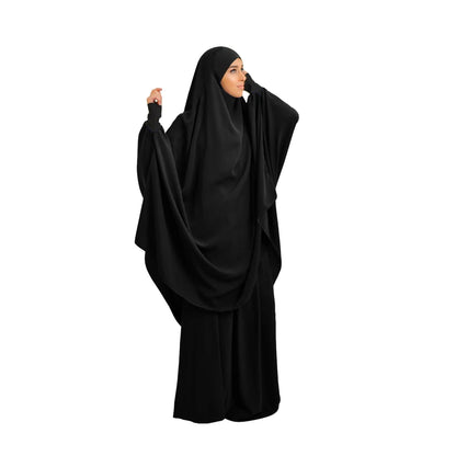 2 Piece Ramadan Khimar Muslim Women Prayer Set Dress Full Cover Islamic Burka Hooded Arab Gowns Umrah Eid Abaya Worship Service