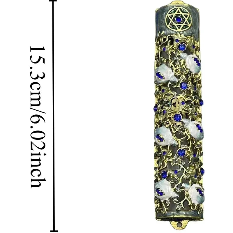 Handcrafted Enamel & Alloy Mezuzah Case with Kosher Scroll, Elegant Judaica Gift for Home Blessing & Doorpost Protection