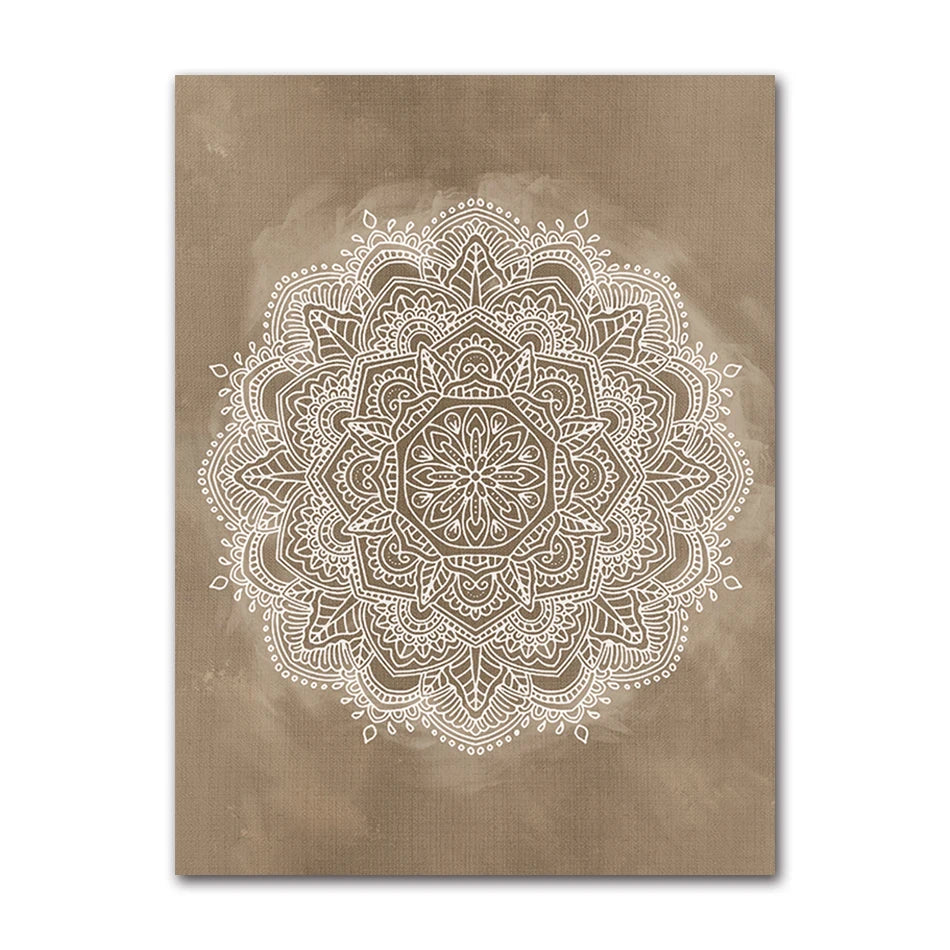 Mandala Boho Wall Art Canvas Painting Poster Print Brown for Rustic Bedroom Office Home Decor Pictures Bathroom Geometry