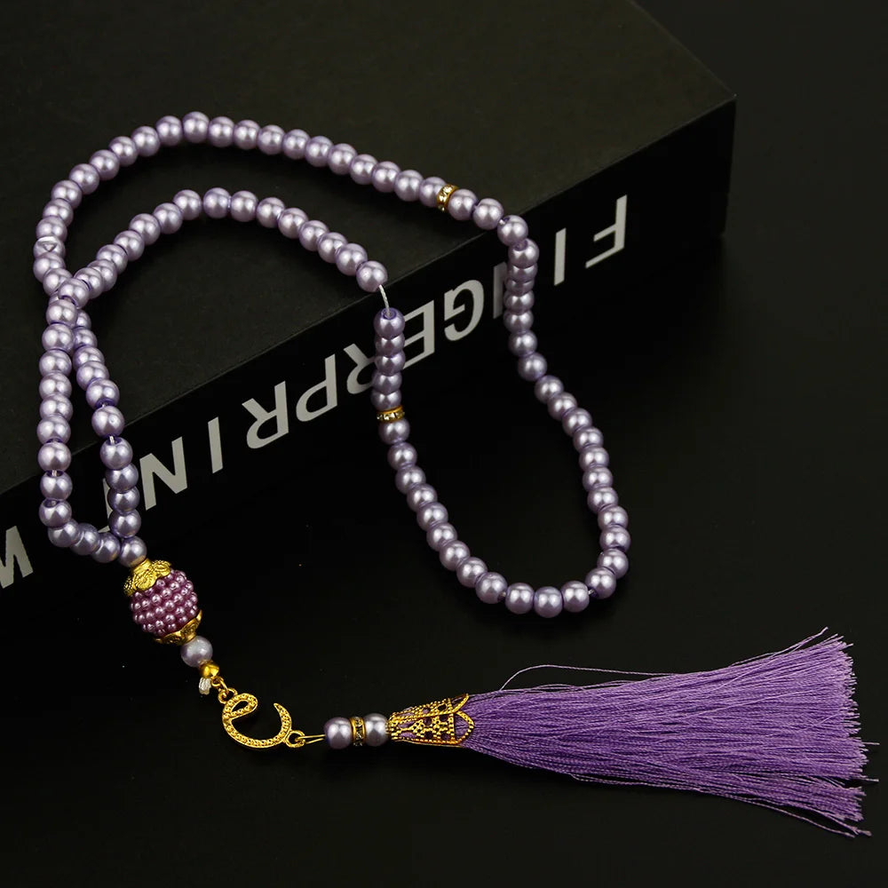Sunspicems Allah Mohammed Rosary Bracelets TASBIH Muslim Prayer Beads Turkish Style 99 Beads Glass Pearls Charm Bracelets Gift