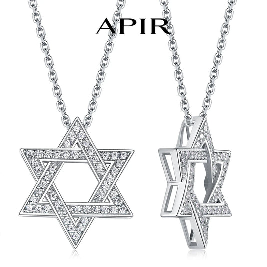 APIR 925 Silver D/VVS1 Moissanite Star Pendant Necklace Cross Star of David for Men Women Lucky Amulet Chain Neck Jewelry