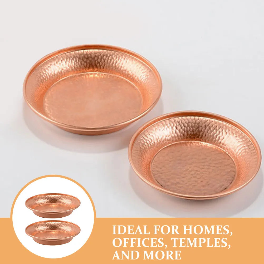 2Pcs Authentic Tibetan Copper Mandala Plate Hand Carved Buddhist Offering Bowl Water Bowl for Worship Yoga Meditation Sacred