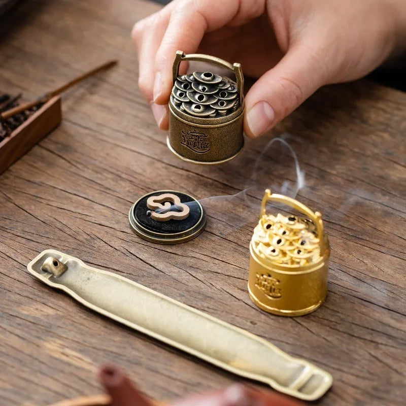 Mini Bucket Shaped Incense Burner Lucky Wealth Desktop Ornament for Home Meditation Aroma Gold Ingot Fortune