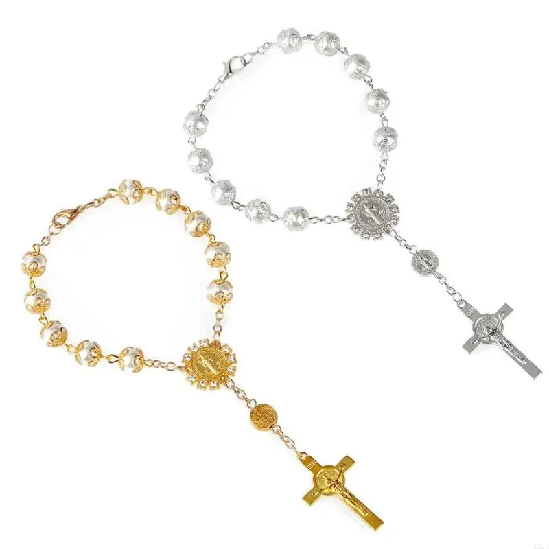A52E One Decade Auto Rosary Beads Catholic Bracelet Saint Benedict Crucifix Divine Mercy Gift for Women Men