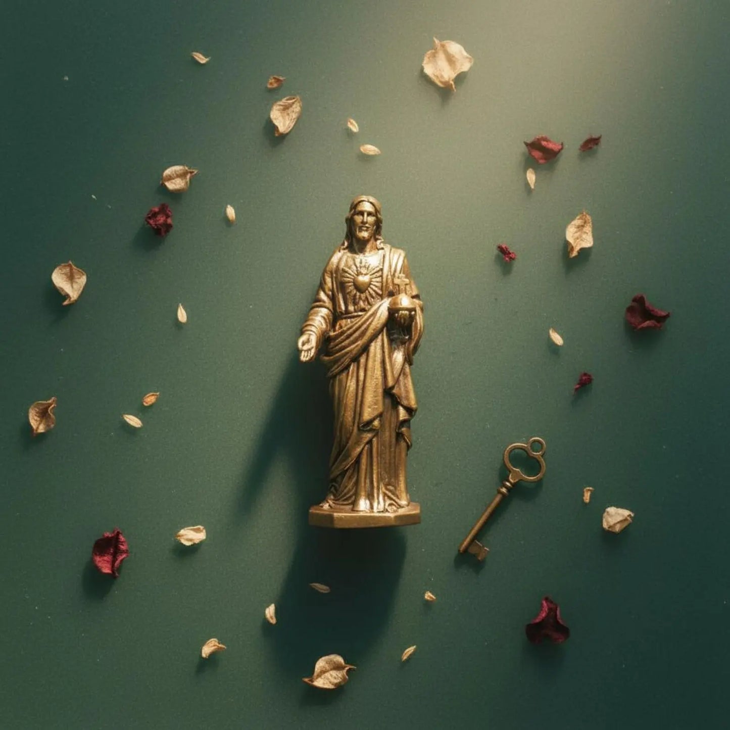 Brass Jesus Figurine Desktop Decoration Sacred Heart of Jesus Statue Miniature Christian Sculpture Handmade Look for Christians
