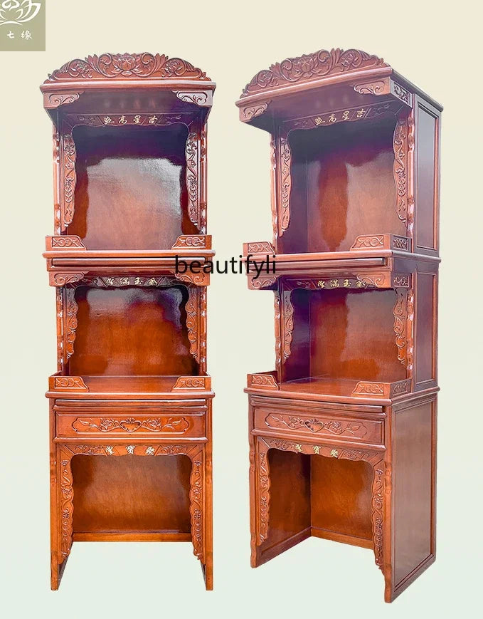 Cy Three-Layer Buddha Cabinet Household Solid Wood Altar Rosewood Color Buddha Statue Landlord God of Wealth Worship Table