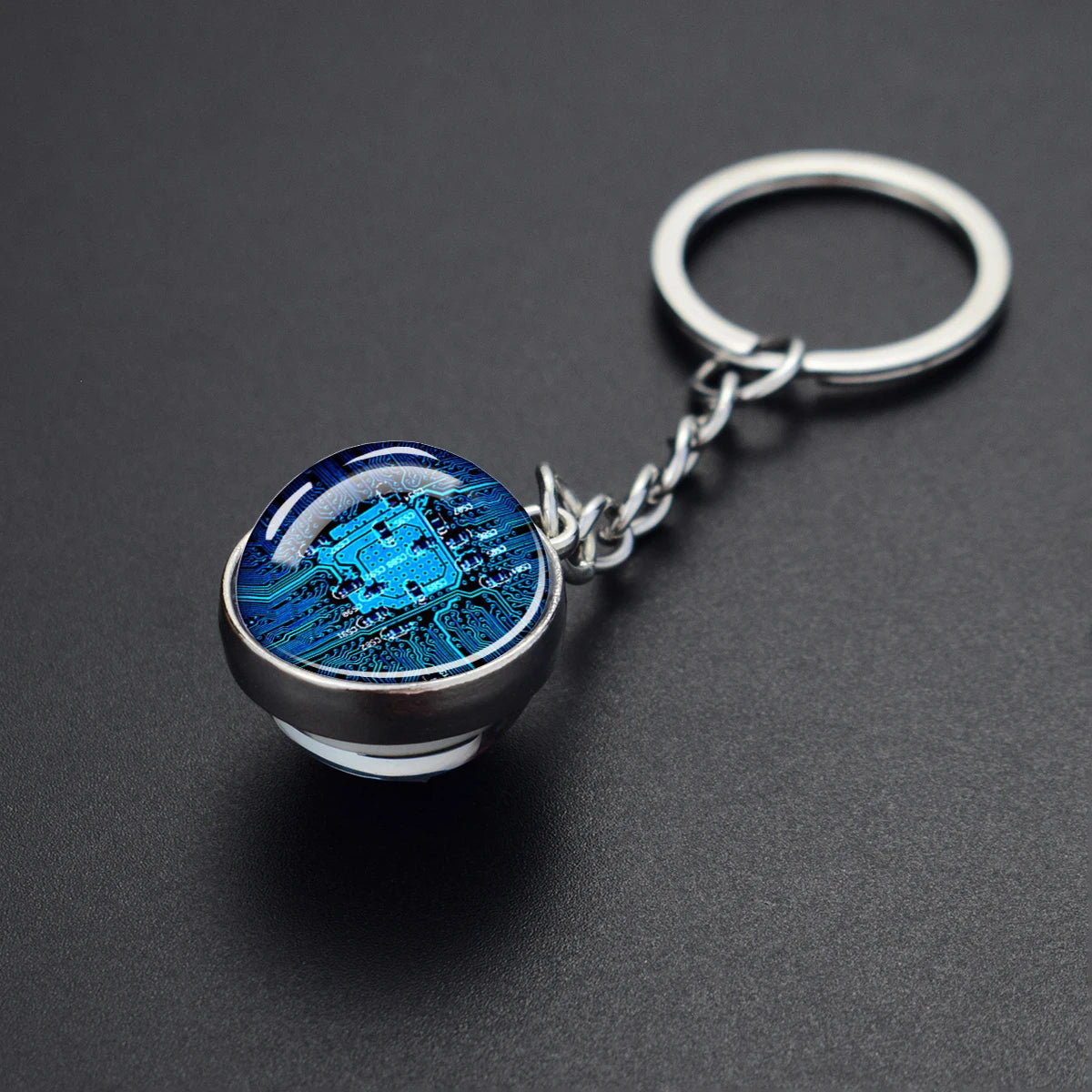 Circuit Board Pattern Keychains Double Sided Glass Ball Pendant Key Chains Computer Geek Keyring Creative Fashion Jewelry Gifts