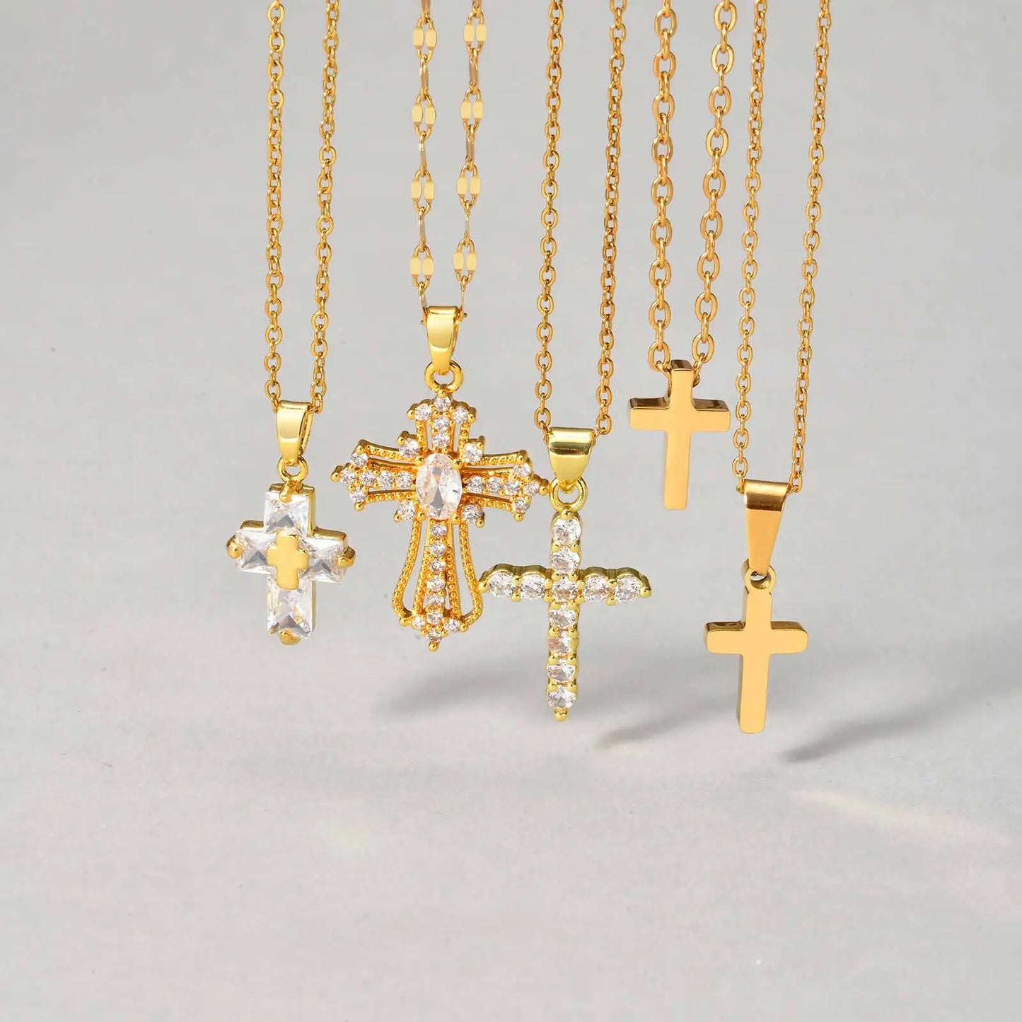 Vnox Stylish Stainless Steel Creative Cross Necklace, Classic Religious Women's Zircon Pendant, Fashion Jewelry Accessories