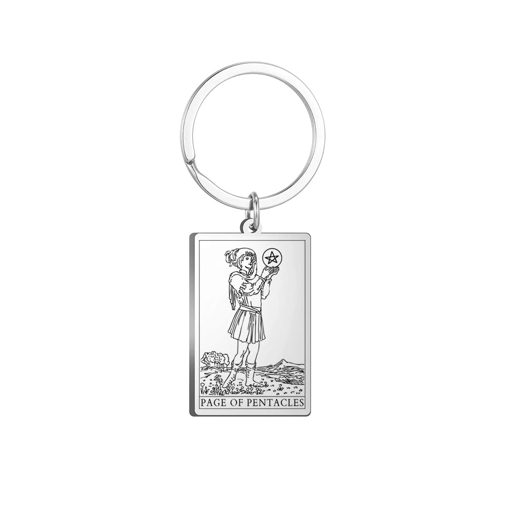 Dawapara Tarot Cards Keychains Stainless Steel Vintage Amulet Good Luck The Major Arcana Keyring Wiccan Jewelry
