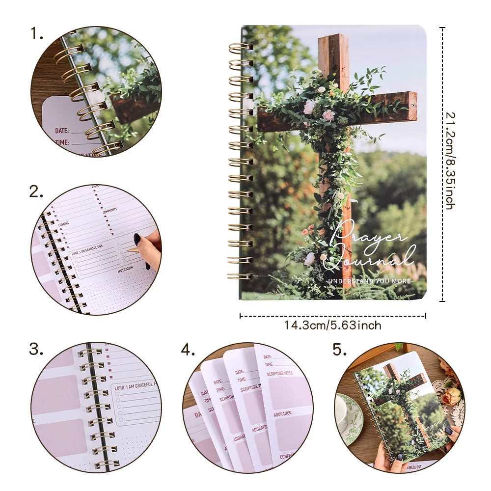 48 Sheets Cross Prayer Notebook Guided Devotional Journal with Bible Study Pages Elegant Religious Accessory for Christian