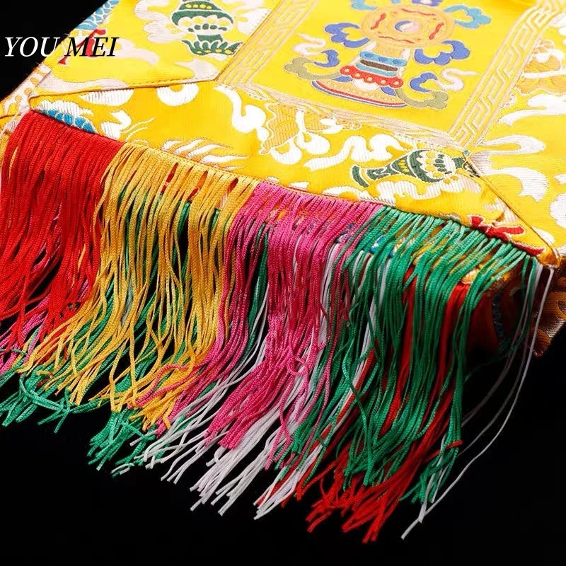 1Pcs Tibetan Style Embroidered Flags,1.4m Auspicious Dragon Pattern Home Decor Hanging Banner Buddhist Item Altar Prayer Flags