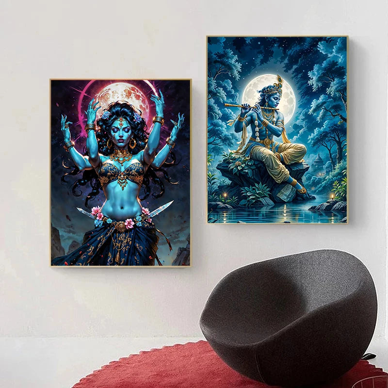 Hindu God Lord Krishna Shiva Ganesha Meditation Indian Traditional Artwork Poster Canvas Painting Wall Pictures Home Decor Gift