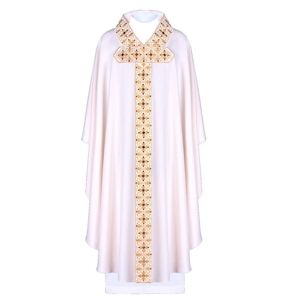 Unisex Priest Clergy Celebrant Chasuble Catholic Church Father Mass Vestments Robe for Men Women Halloween Cosplay Costume