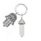 1Pc Natural Stone Crystal Points Keychain with Hamsa Hand Evil Eye Charms Reiki Energy Good Luck Amulet for DIY Jewelry Making