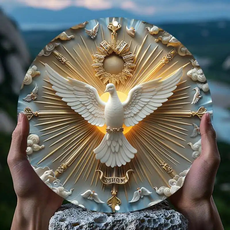 Christ the Spirit Dove Wall Art aluminum metal logo with 3D relief effect Chinese wall hanging multi-purpose decoration 8x8 inch