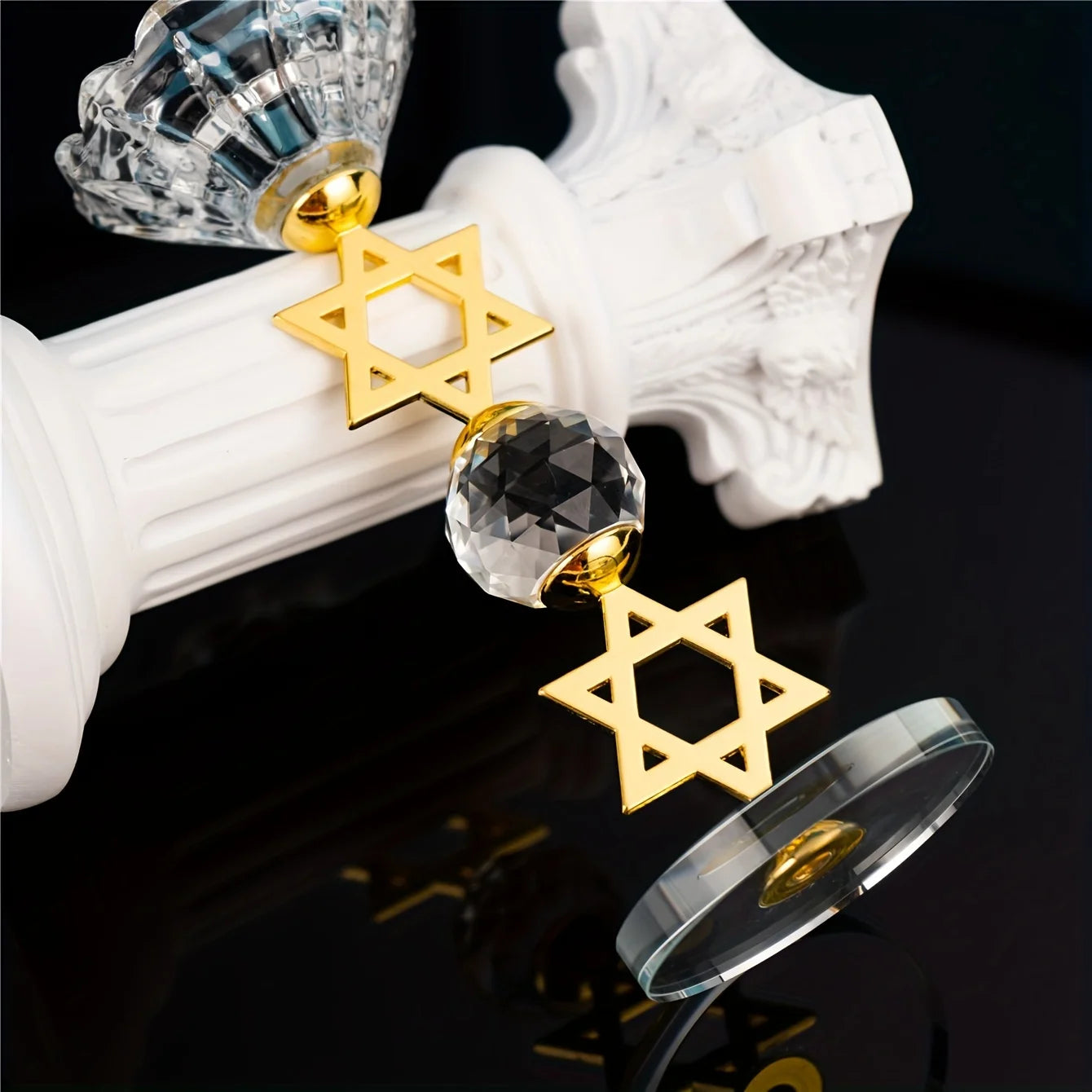 Crystal Star of David Candle Holders Set of 2 Hanukkah Menorah Jewish Shabbat Wedding Decor Elegant Tealight Votive Stick Holder
