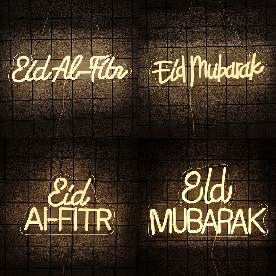 Eid Mubarak Led Neon Sign, Warm White Letter Icon, Suitable For Home And Bedroom Decor, Usb Powered, Ramadan Party Gifts.