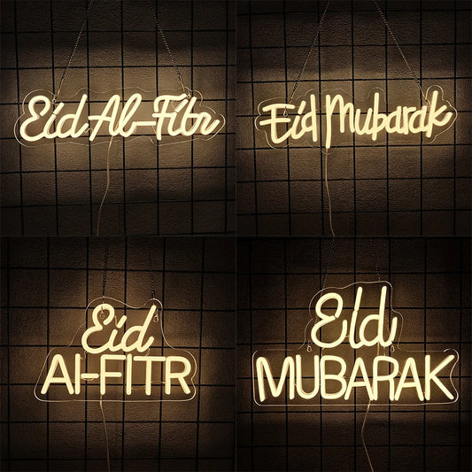 Eid Mubarak Led Neon Sign, Warm White Letter Icon, Suitable For Home And Bedroom Decor, Usb Powered, Ramadan Party Gifts.