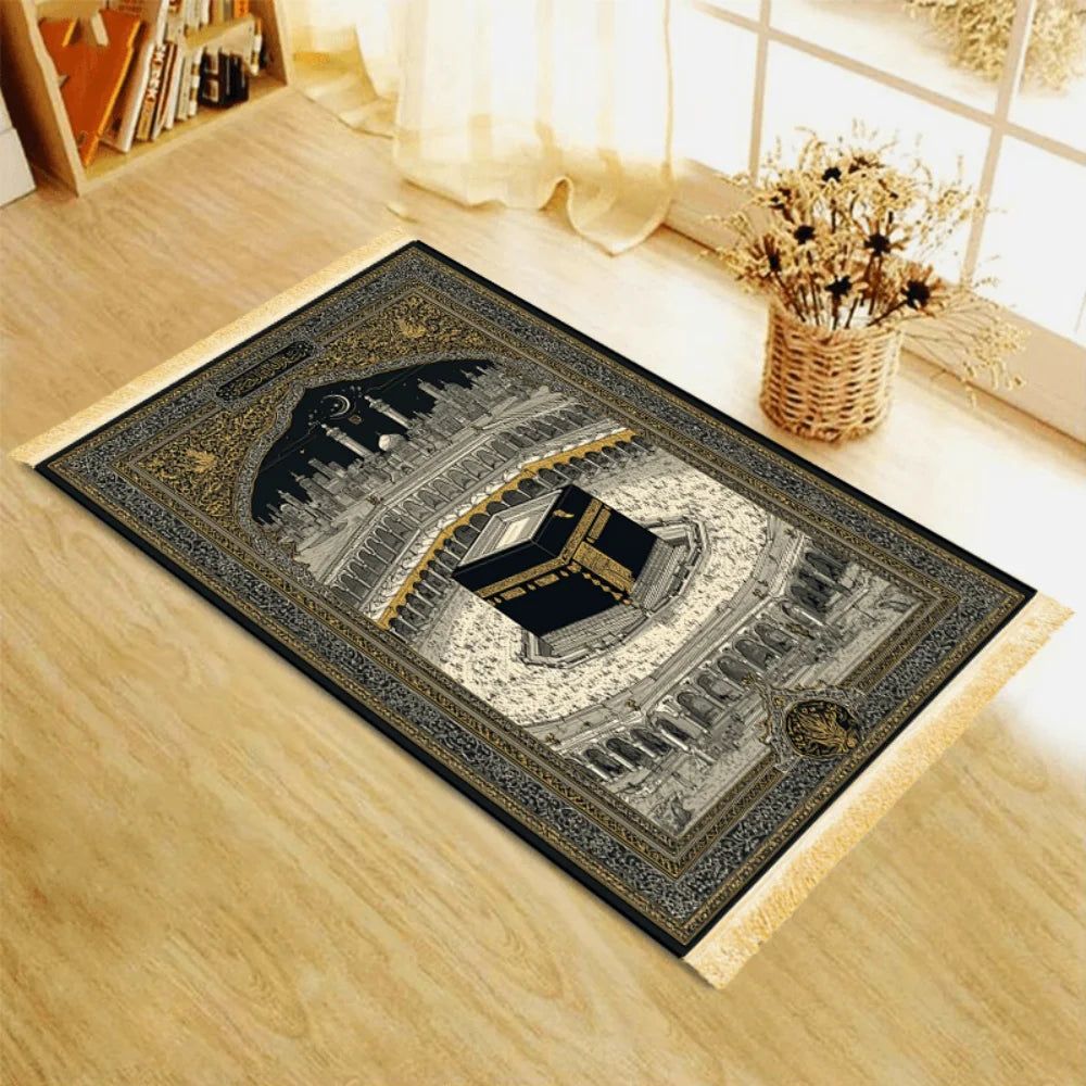 VIKAMA Islamic Prayer Mat With Tassel, Folding Travel Rug For Muslim, Outdoor Portable Janamaz, Pilgrimage Carpet, Ramadan Gift