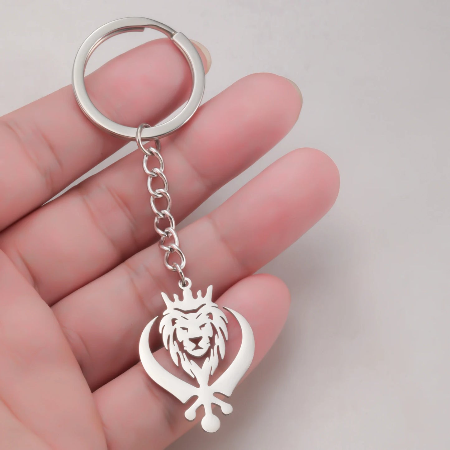 My Shape Fashion Lion King With Sikh Symbol Khanda Keychain Stainless Steel Animal Key Ring Bag Accessories Hip Hop Jewelry Gift