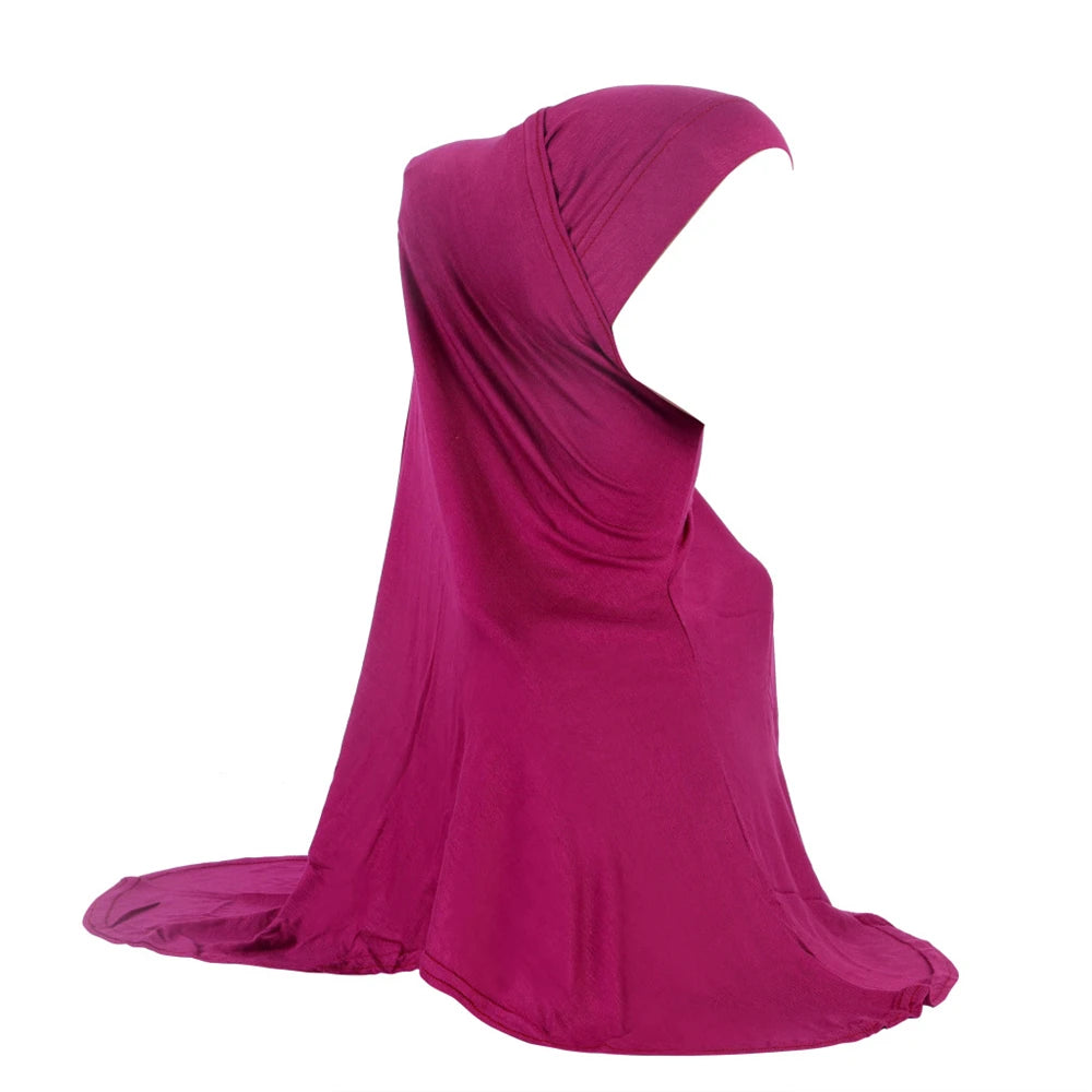 Women 2 Piece Solid Color Amira Jersey Muslim Hijab Soft Stretch Head Scarf with Tube Inner Underscarf Cap Hood Prayer Turbante