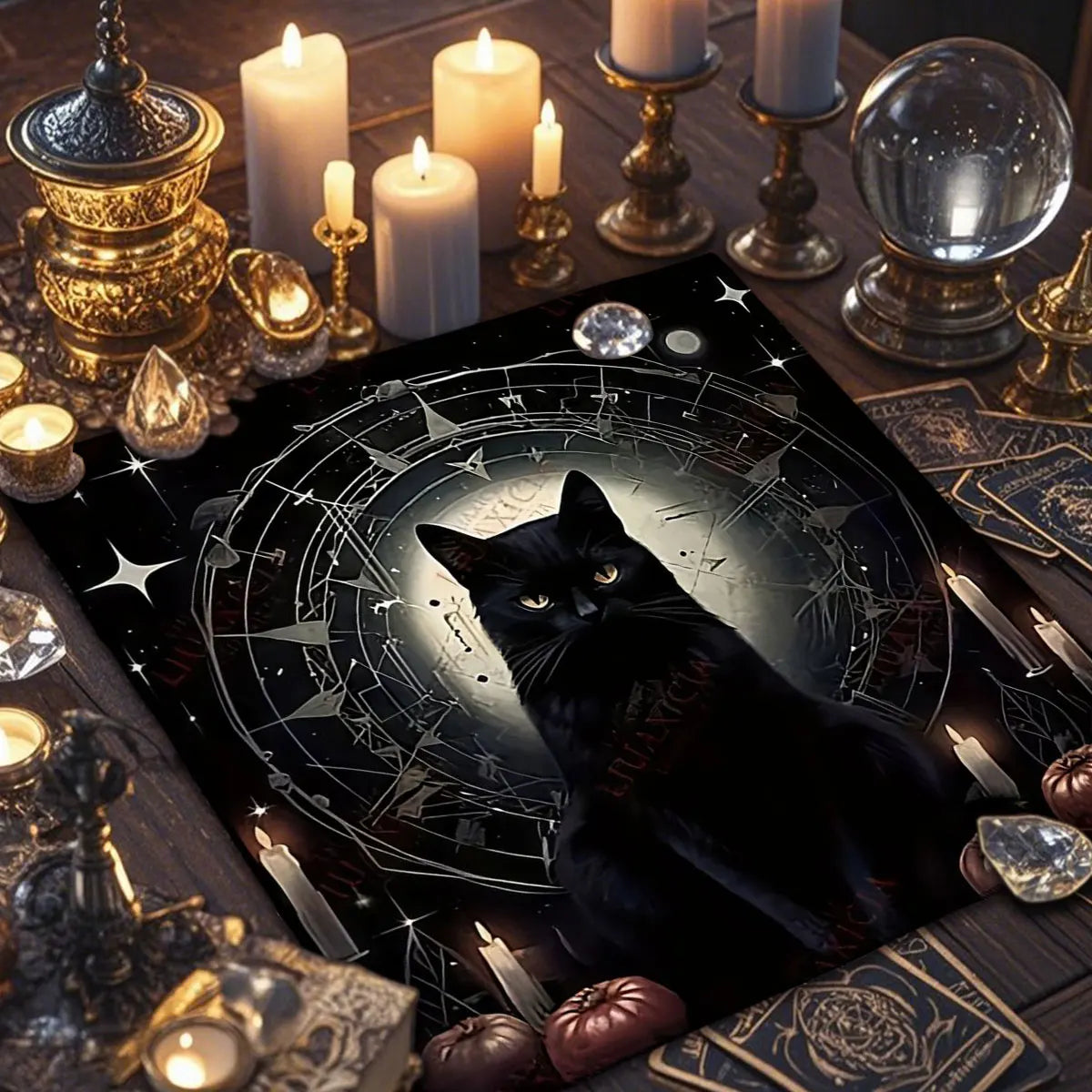 Divination Altar Cloth Civet Cat Tarot Tablecloth For Tarot Card Reading Decorative Voo-Polyester Oracle Card Mat