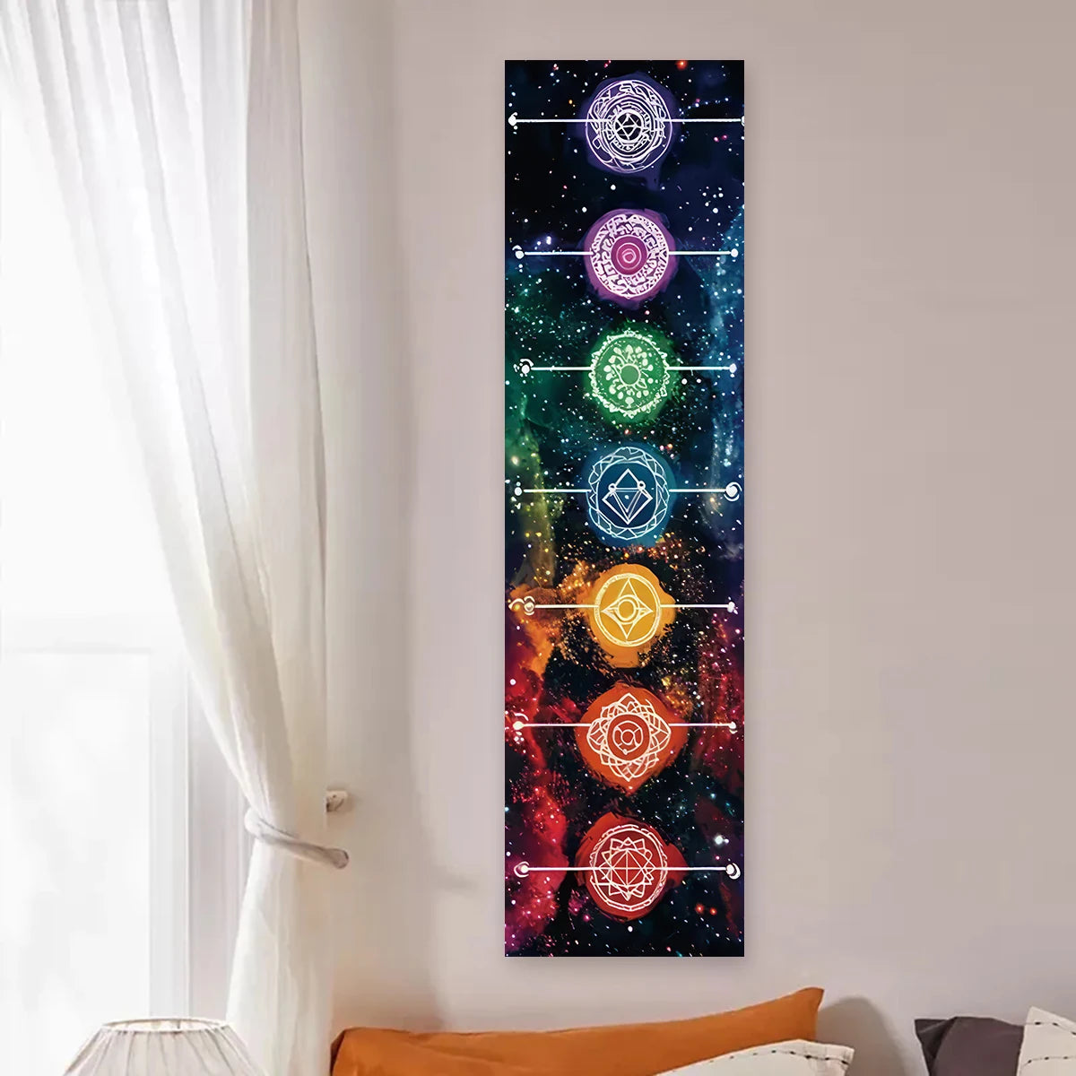 Bohemian Chakra Meditation Vertical Tapestry Colorful Mandala Rainbow Tapestry Wall Hanging For Living Room Aesthetic Tapestry