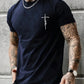 Summer men's 100% pure cotton casual loose fit plus size cross faith pattern printed round neck short sleeved T-shirt top