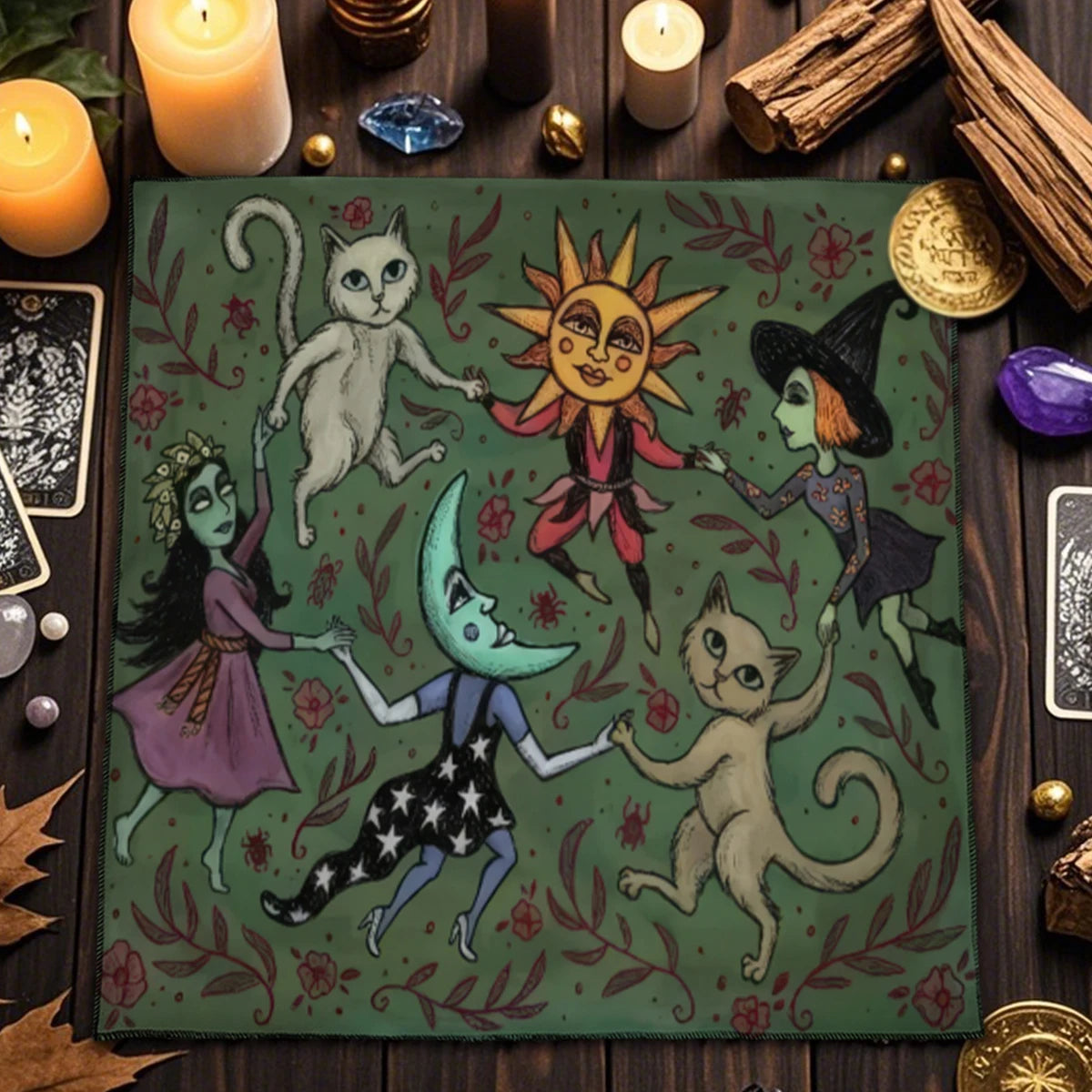 Divination Altar Cloth Civet Cat Tarot Tablecloth For Tarot Card Reading Decorative Voo-Polyester Oracle Card Mat