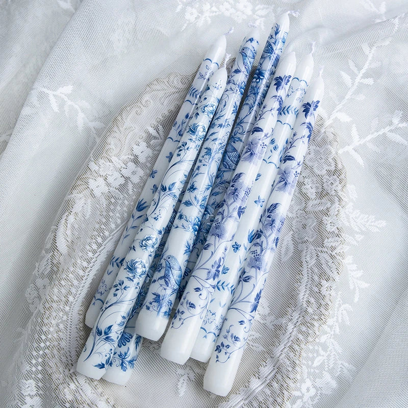 2pcs/set Scented Candles Chinese Hand-painted Blue And White Porcelain Long Candle Soy Wax Candles Party Wedding Home Decor
