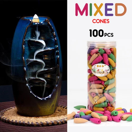 Waterfall Lucky Handcrafts Blue Backflow Incense Ceramic Aromatherapy Furnace Smell Aromatic