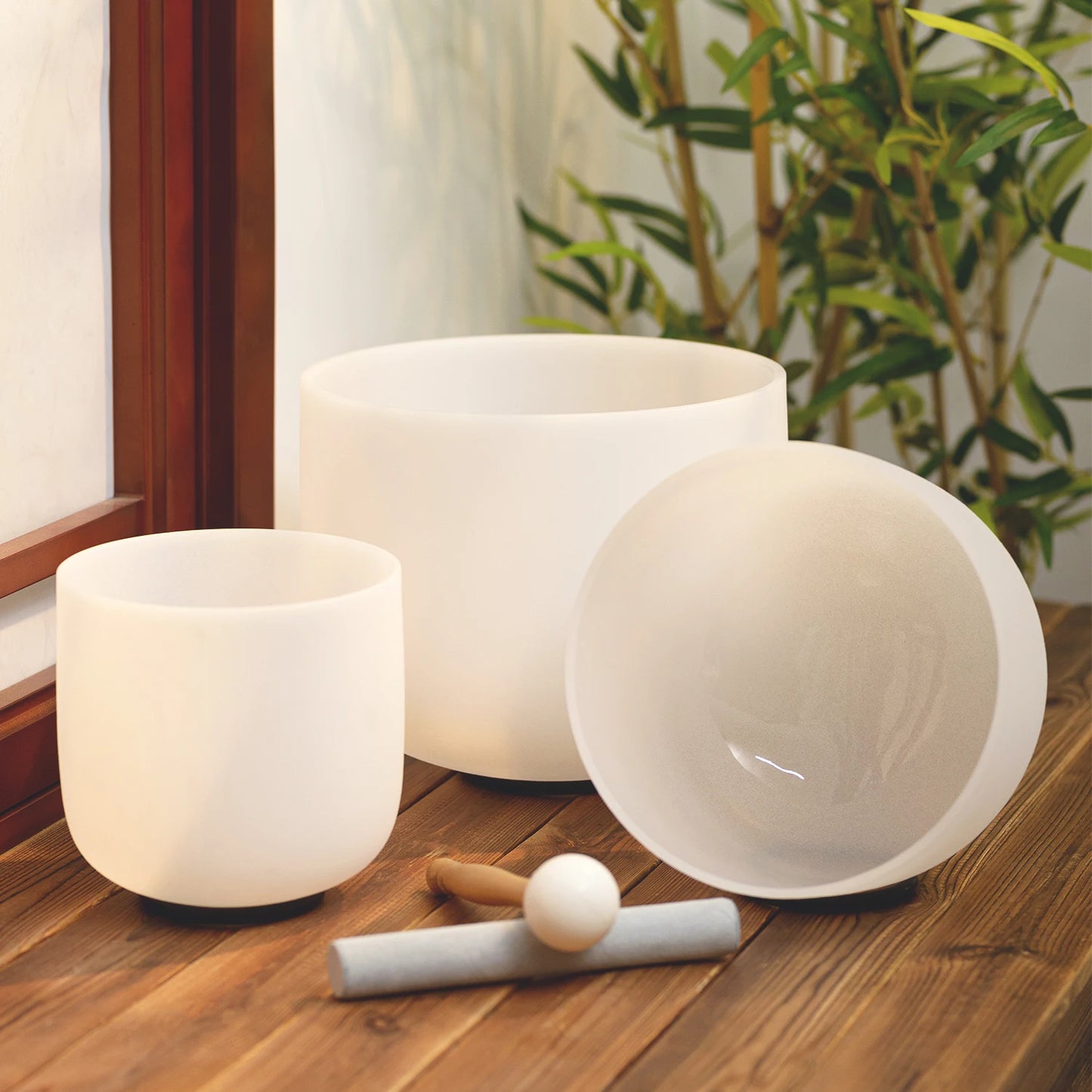 KVKA 10"E 8"G 6"B 432hz 440hz Frosted Quartz Crystal Singing Bowl Chakra Set of 3 pcs for Yoga Sound Healing Musical Meditation