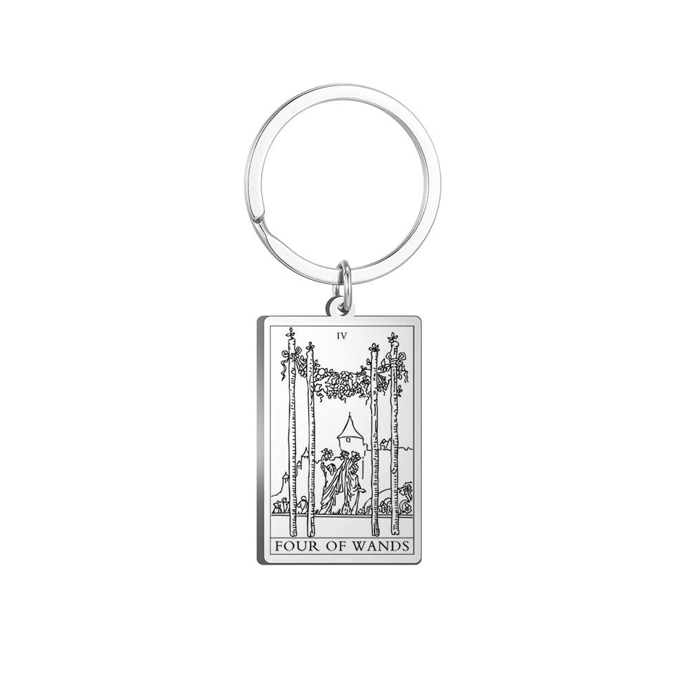Dawapara Tarot Cards Keychains Stainless Steel Vintage Amulet Good Luck The Major Arcana Keyring Wiccan Jewelry