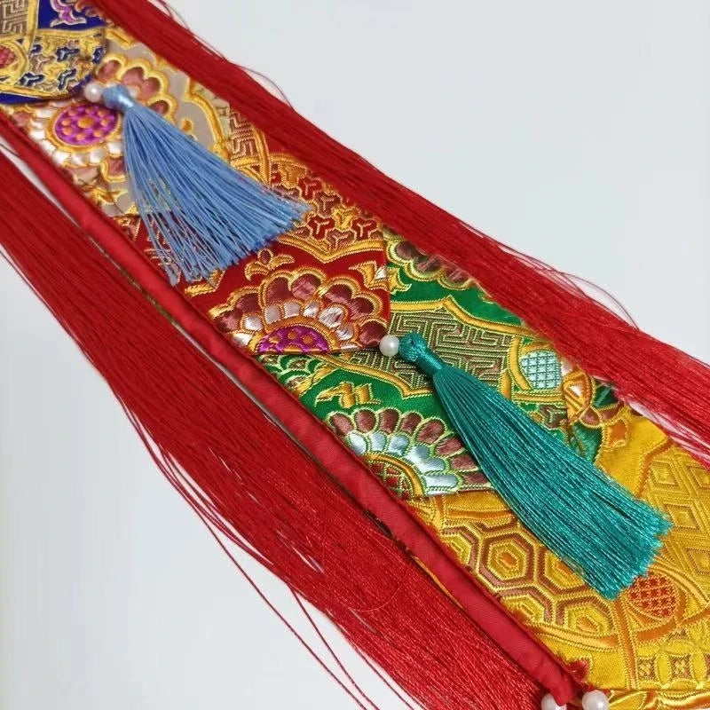 Tibetan Tantric Nepalese Embroidered Drum Banner,Hand Drum Ribbon,Exquisite Tibetan-Style Buddhist Hall Hanging Banner 60 cm