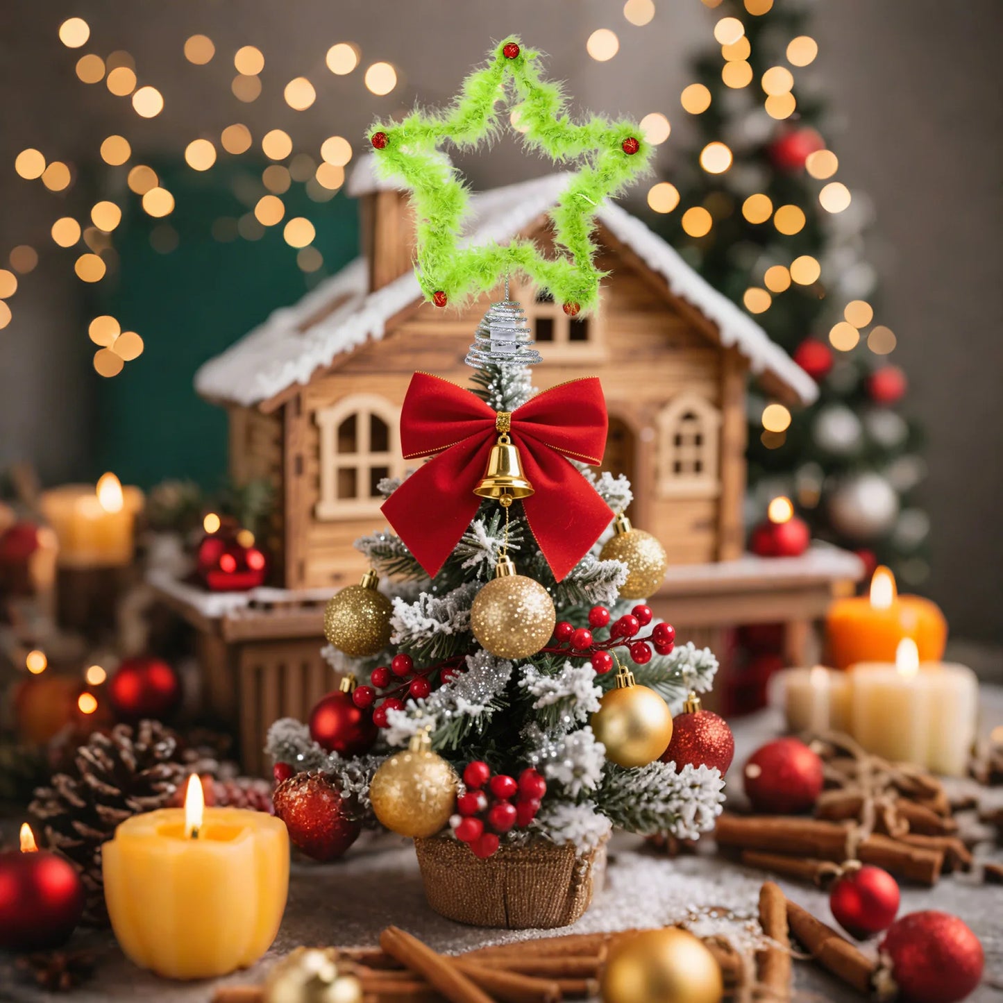 Christmas Fuzzy Grinch Star Tree Topper Holiday Festive Creative Grinch Decoration Christmas Party Home Decor Ornament