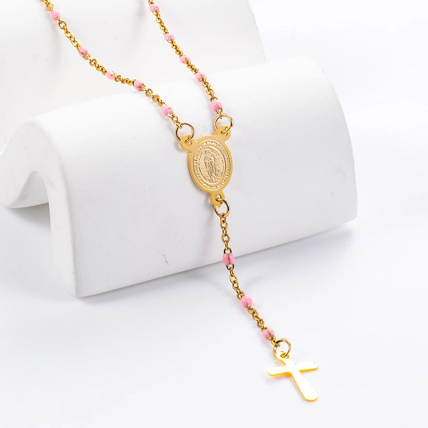 Stainless Steel Rosary Beads Christianity Necklaces Jesus Long Chains For Woman/Man Cross Pendants Christian Jewelry Prayer
