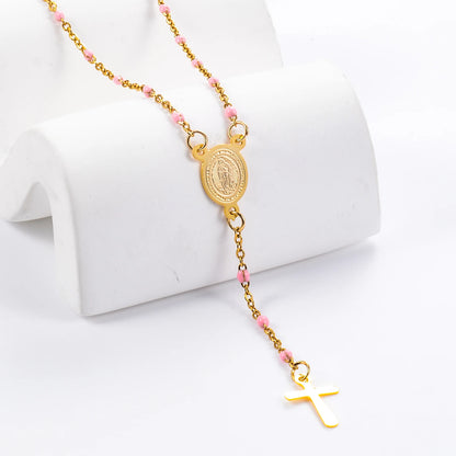 Stainless Steel Rosary Beads Christianity Necklaces Jesus Long Chains For Woman/Man Cross Pendants Christian Jewelry Prayer