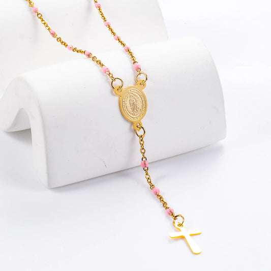 Stainless Steel Rosary Beads Christianity Necklaces Jesus Long Chains For Woman/Man Cross Pendants Christian Jewelry Prayer