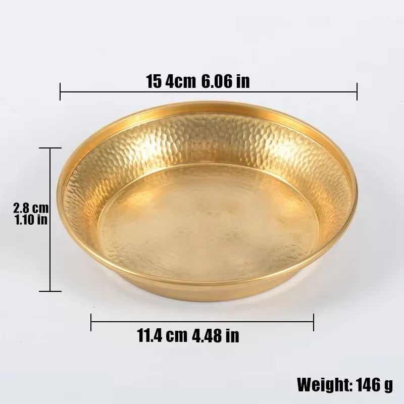 Buddhism Copper Manza Plate，Auspicious Tibetan Brass Tantra Dish Worship For Buddha Tray Desktop Home Gift Decorative，1Pcs，15 cm