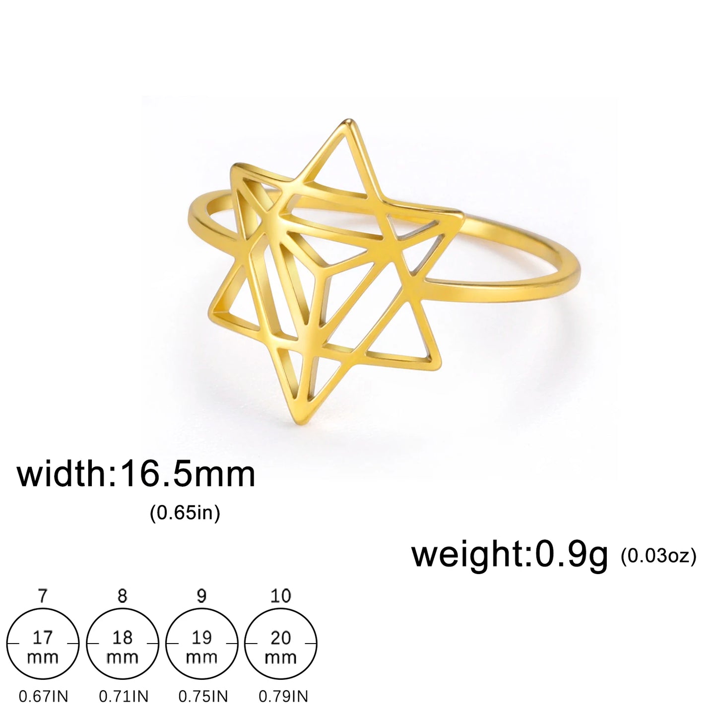 Skyrim Merkaba Star Sacred Geometry Ring Women Stainless Steel Gold Color Finger Rings Wedding Band Meditation Jewelry Wholesale