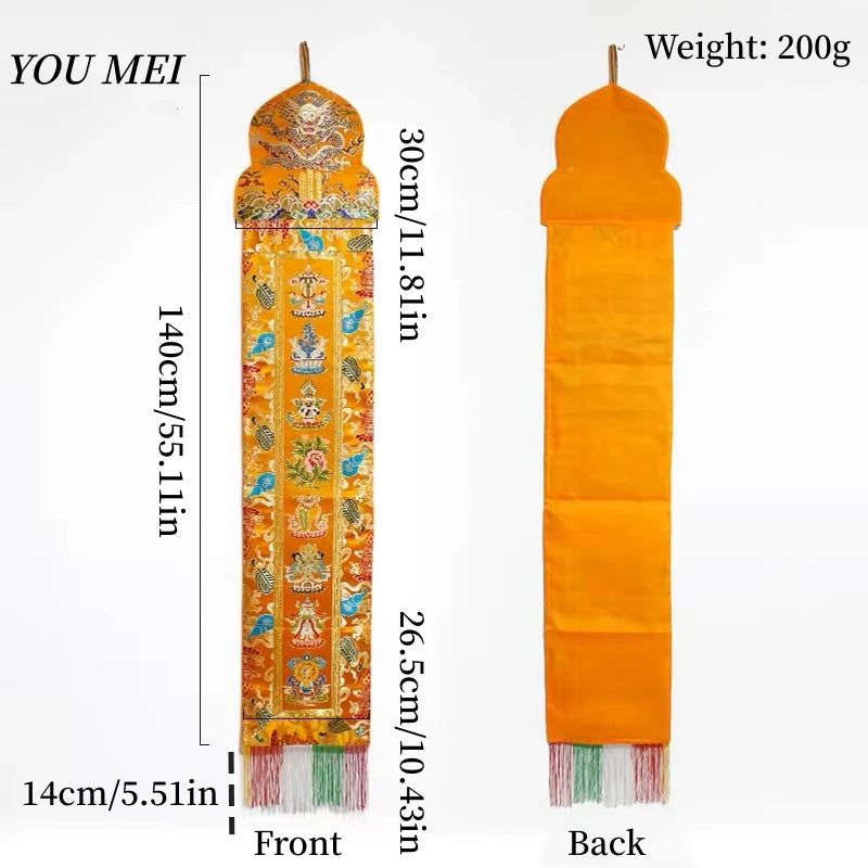 1Pcs Tibetan Style Embroidered Flags,1.4m Auspicious Dragon Pattern Home Decor Hanging Banner Buddhist Item Altar Prayer Flags