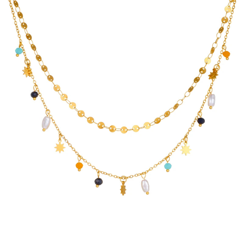 DIEYURO 316L Stainless Steel Geometry Pearl Pentacle Necklace New Delicate Fashion Gold Color Star Pendant Neck Jewelry Gifts