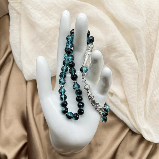 New 33 Beads 8mm Cracked Glass Tasbih, Muslim Prayer Beads for Daily Worship, Ramadan Holiday Gift for Women