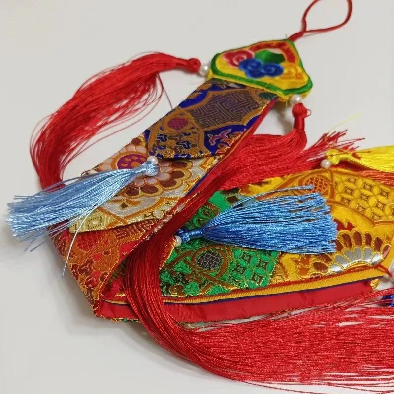 Tibetan Tantric Nepalese Embroidered Drum Banner,Hand Drum Ribbon,Exquisite Tibetan-Style Buddhist Hall Hanging Banner 60 cm