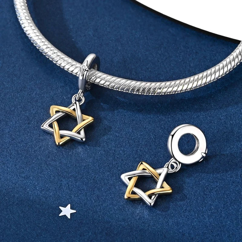 925 Sterling Silver Hexagram Star of David Pendant Jewish Bless Charm Fit Original Charm Bracelets Women DIY Jewelry Gift