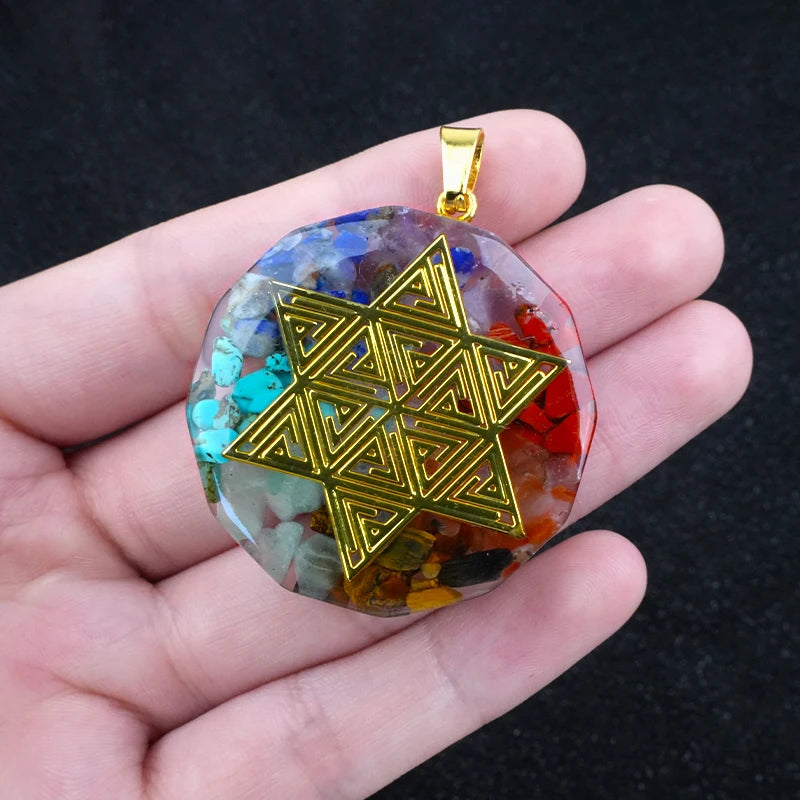 35mm Hexagon Shape 7 Chakra Orgonite Energy Pendant Healing Energy Crystal Beads for Yoga Meditation Spiritual Amulet Orgonite
